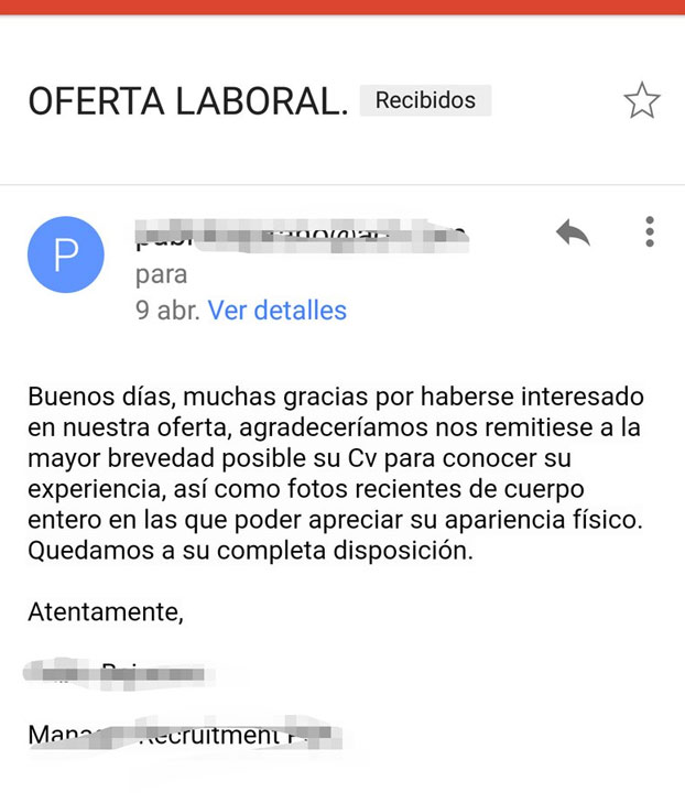 Oferta de trabajo que ''implica relaciones esporádicas con el director de la empresa''